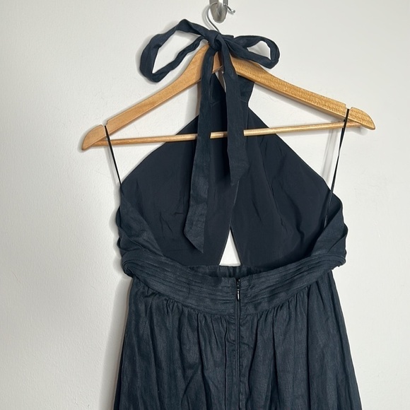 CAMI NYC Elvita linen Dress black cut-out halter neck midi 2 NWT - Picture 7 of 12
